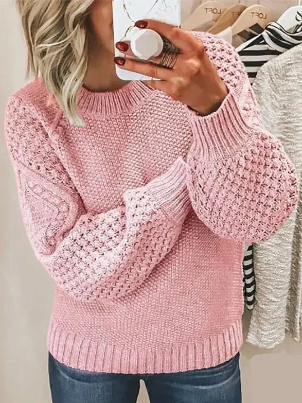 Damen Frühling/Herbst Unifarben Lässig Langarm Garn/Wollgarn Pullover