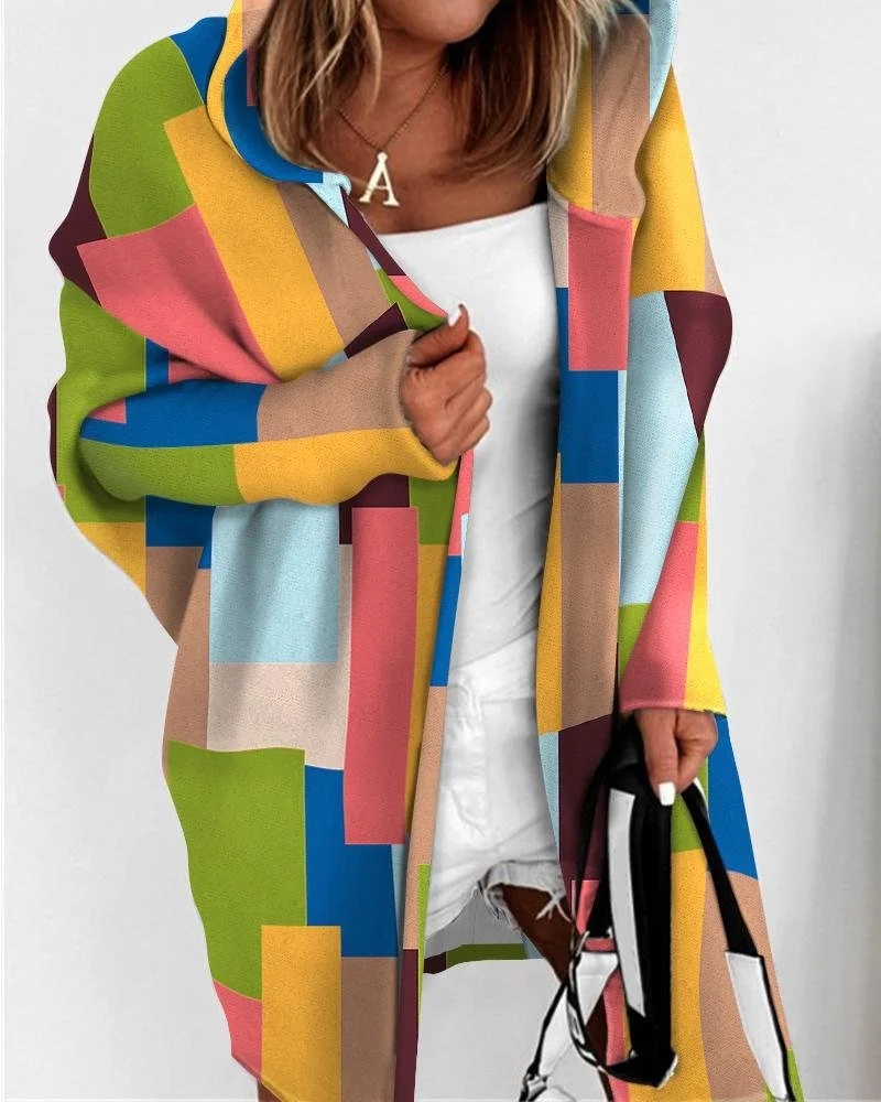 Damen Frühling/Herbst Oberbekleidung Lässig Geometrisch Langarm Kapuze Jacke