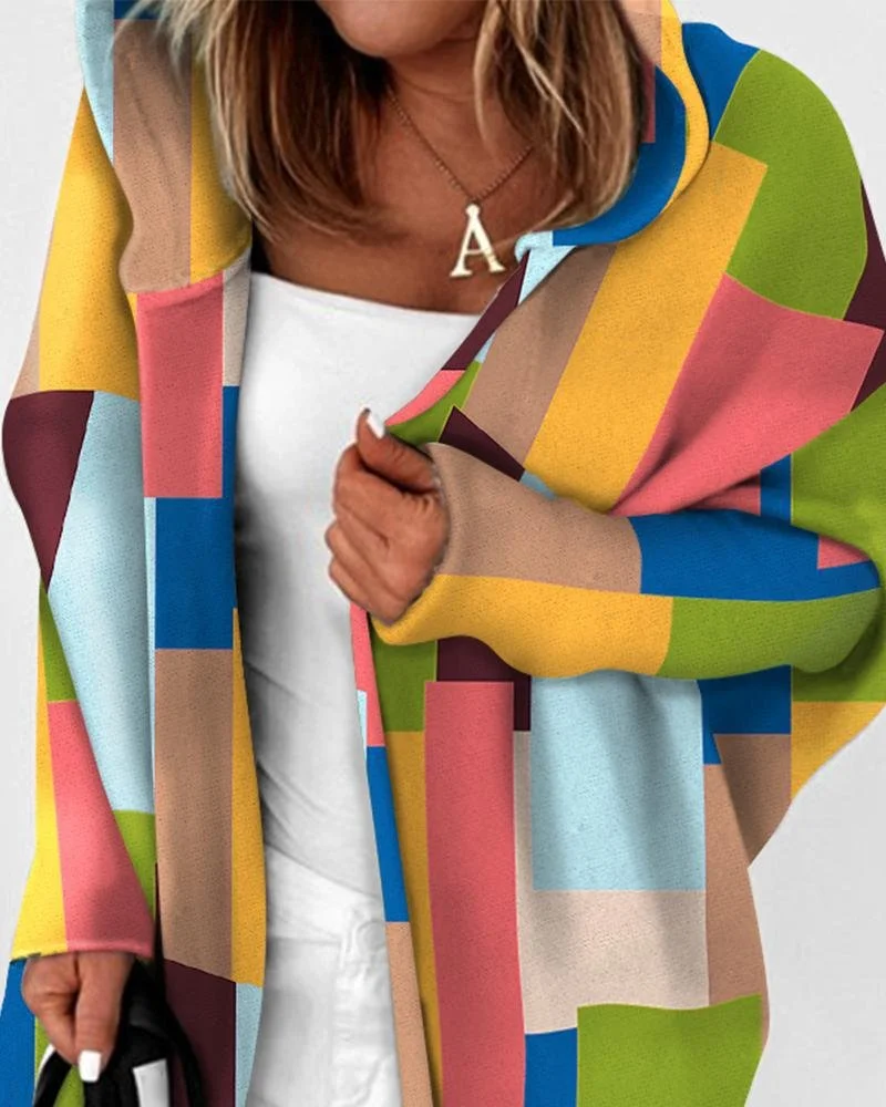 Damen Frühling/Herbst Oberbekleidung Lässig Geometrisch Langarm Kapuze Jacke