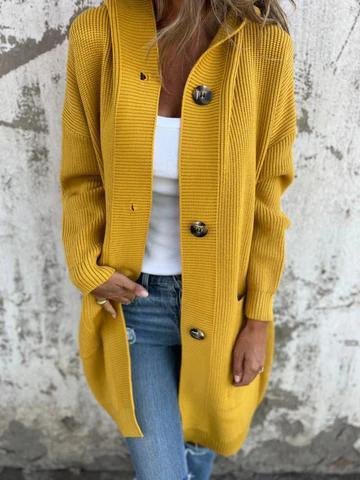 Pullover Strickjacken Damen Lässig Unifarben Frühling/Herbst Kapuze Mittellang Mantel Langarm Weit Jacke