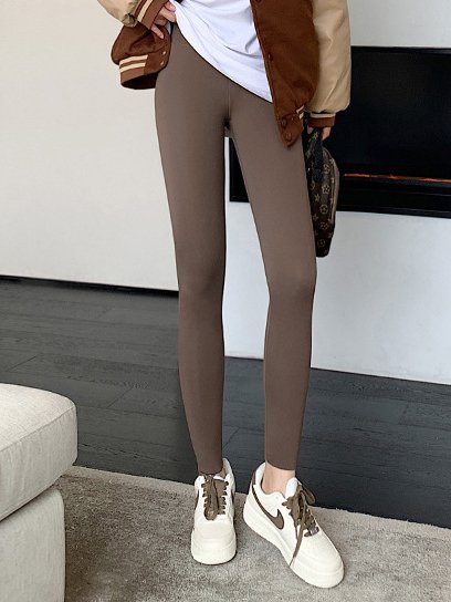 Damen Lässig Unifarben Frühling/Herbst Vlies Knöchelhose Leggings