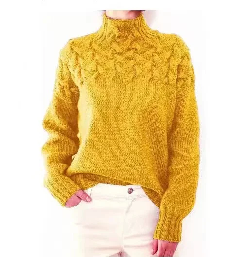 Damen Frühling/Herbst Unifarben Lässig Dreiviertelärmel Rollkragen Garn/Wollgarn Pullover