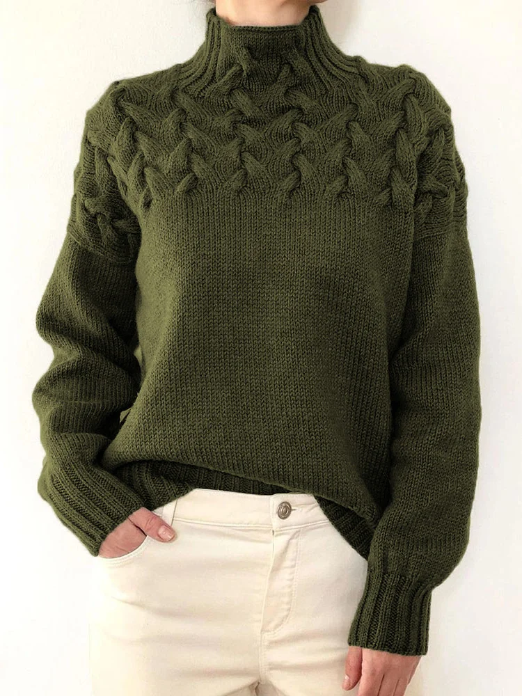 Damen Frühling/Herbst Unifarben Lässig Dreiviertelärmel Rollkragen Garn/Wollgarn Pullover