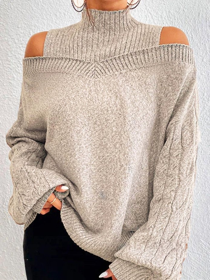 Pullover Damen Lässig Unifarben Frühling/Herbst Weit Rollkragen Ballon-Ärmel Langarm Wolle/Stricken