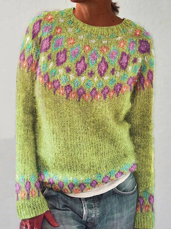 Pullover Damen Ethnisch Geometrie Lässig Langarm Frühling/Herbst Rundhals Wolle/Stricken