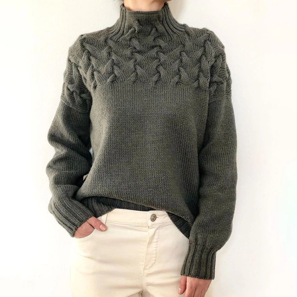 Damen Frühling/Herbst Unifarben Lässig Dreiviertelärmel Rollkragen Garn/Wollgarn Pullover