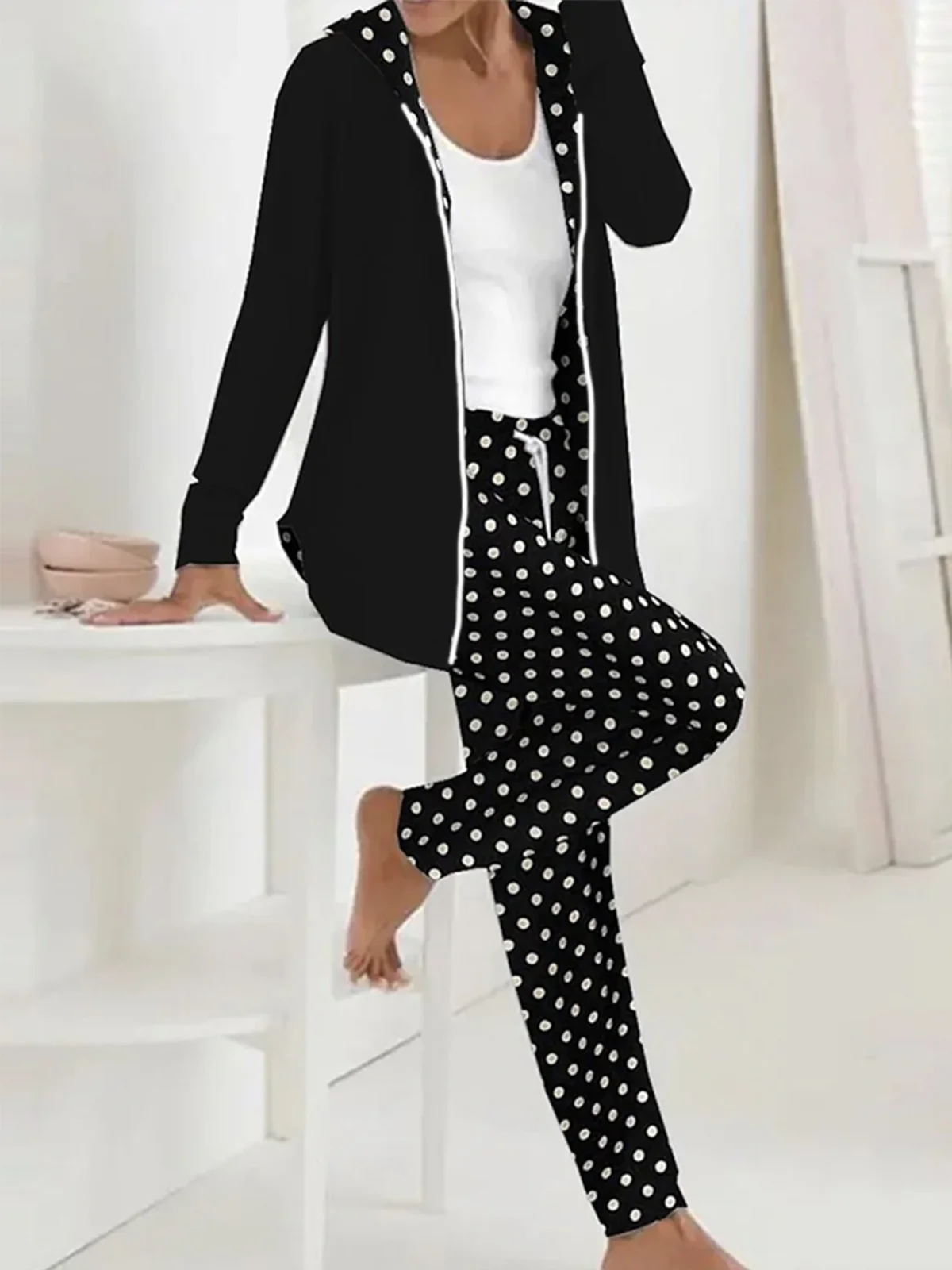 Damen Polka Dots Täglich Ausgehen Zwei Stücke Set Langarm Lässig Frühling/Herbst Mantel mit Hosen Matching Set