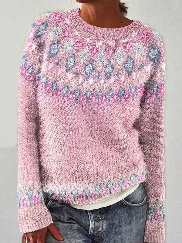 Pullover Damen Ethnisch Geometrie Lässig Langarm Frühling/Herbst Rundhals Wolle/Stricken