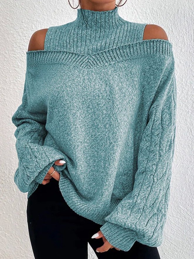 Pullover Damen Lässig Unifarben Frühling/Herbst Weit Rollkragen Ballon-Ärmel Langarm Wolle/Stricken