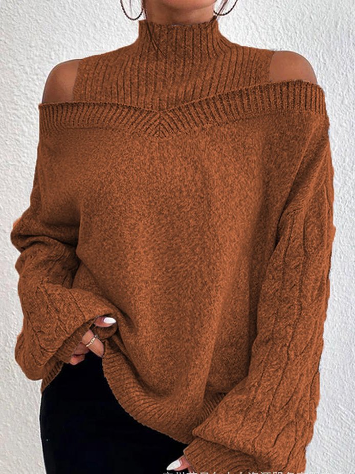 Pullover Damen Lässig Unifarben Frühling/Herbst Weit Rollkragen Ballon-Ärmel Langarm Wolle/Stricken