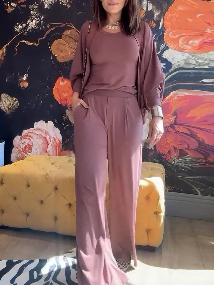 Damen Baumwolle Unifarben Täglich Ausgehen Zwei Stücke Set Langarm Lässig Frühling/Herbst Matching Set