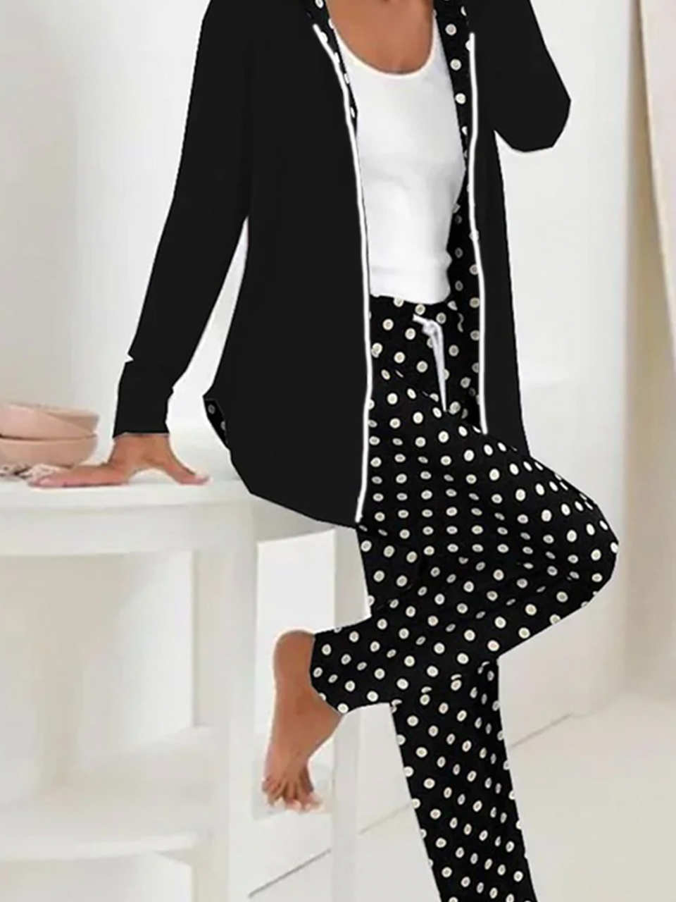 Damen Polka Dots Täglich Ausgehen Zwei Stücke Set Langarm Lässig Frühling/Herbst Mantel mit Hosen Matching Set