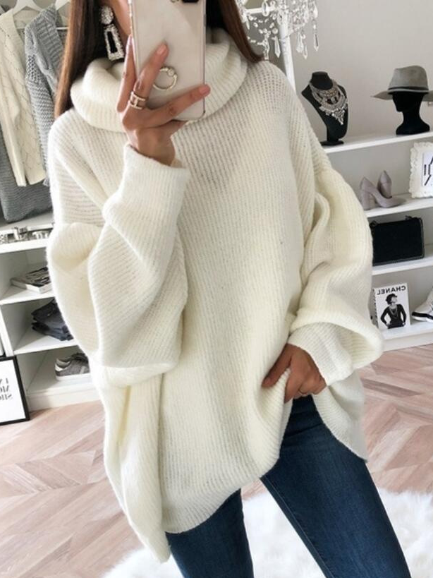 Damen Frühling/Herbst Unifarben Lässig Langarm Rollkragen Garn/Wollgarn Pullover