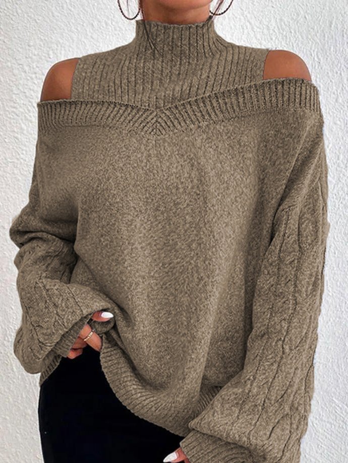 Pullover Damen Lässig Unifarben Frühling/Herbst Weit Rollkragen Ballon-Ärmel Langarm Wolle/Stricken