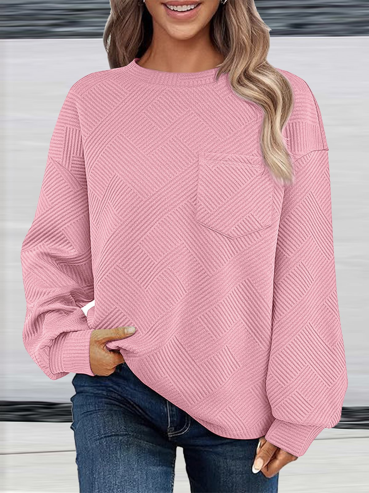 Damen Rundhals Unifarben Lässig Frühling/Herbst Langarm Sweatshirt