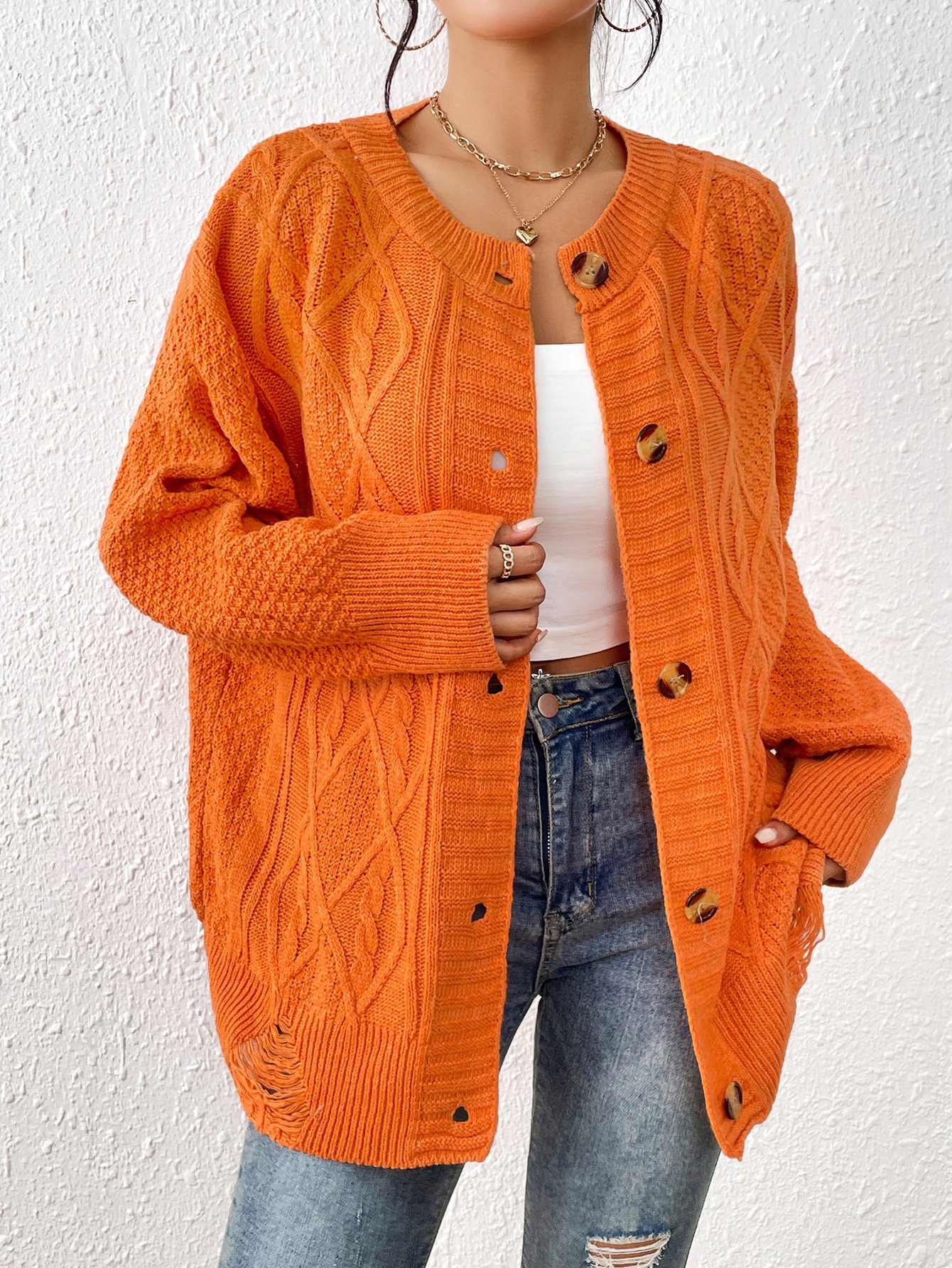 Damen Lässig Frühling/Herbst Unifarben Wolle/Stricken Strickjacke