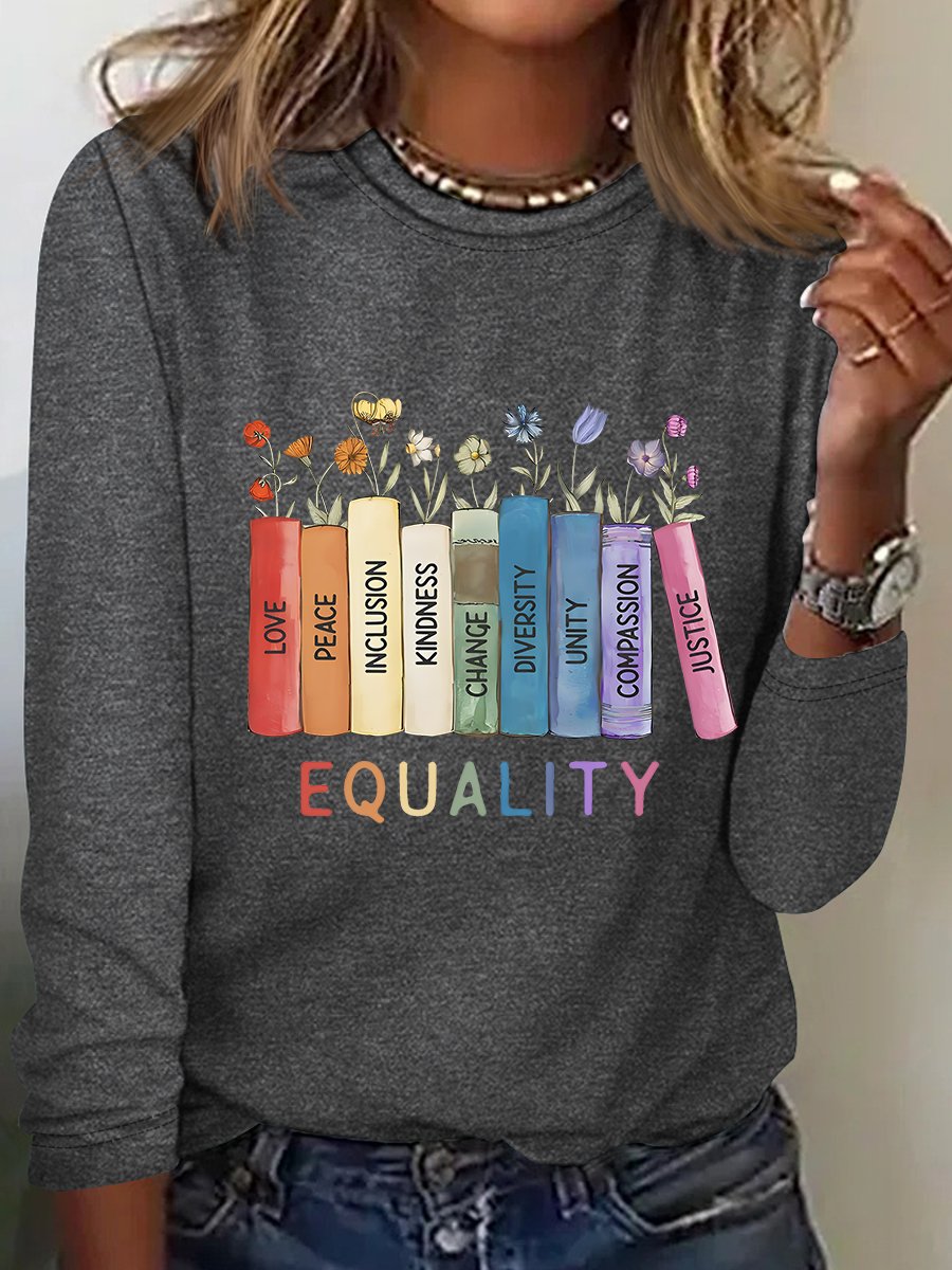 Damen Geblümt Langarm T-Shirts T-Shirt Rundhals Lässig Frühling/Herbst Oberteile