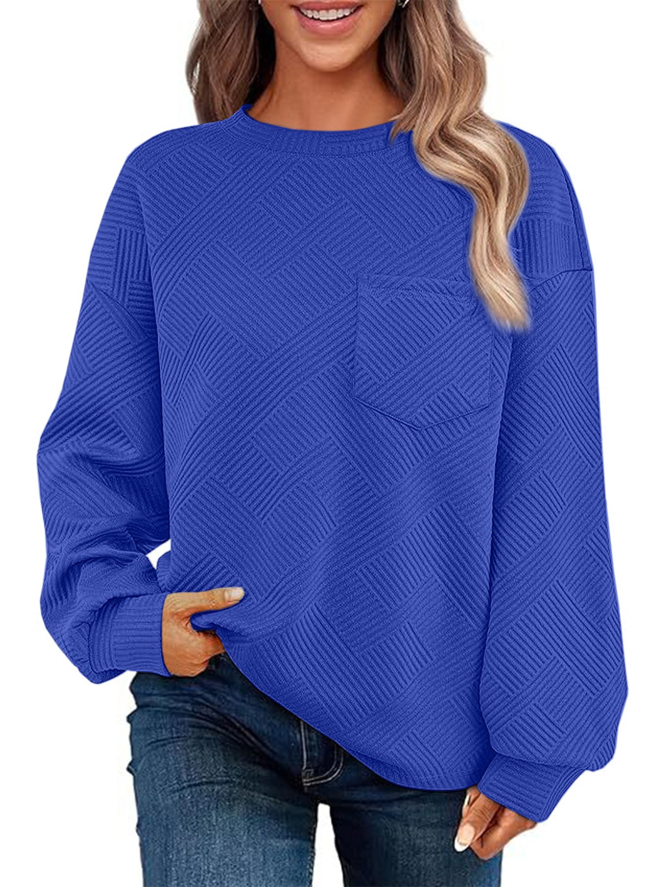 Damen Rundhals Unifarben Lässig Frühling/Herbst Langarm Sweatshirt