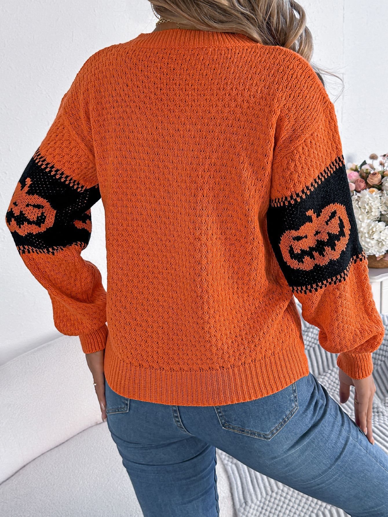 Damen Frühling/Herbst Halloween Lässig Langarm Rundhals Wolle/Stricken Pullover