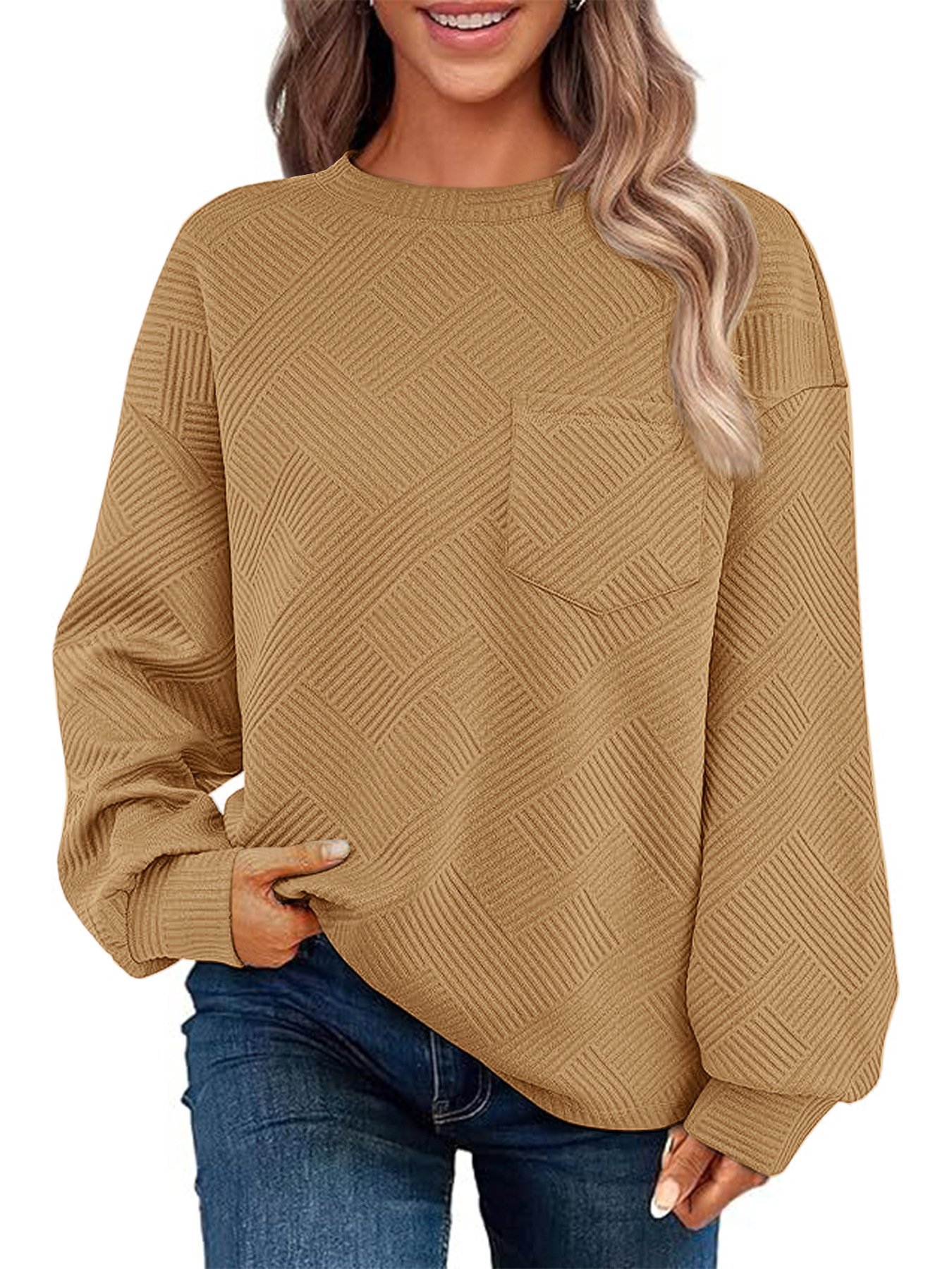 Damen Rundhals Unifarben Lässig Frühling/Herbst Langarm Sweatshirt