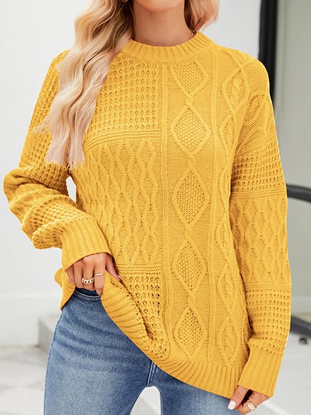 Damen Winter Unifarben Lässig Langarm Rundhals Garn/Wollgarn Pullover