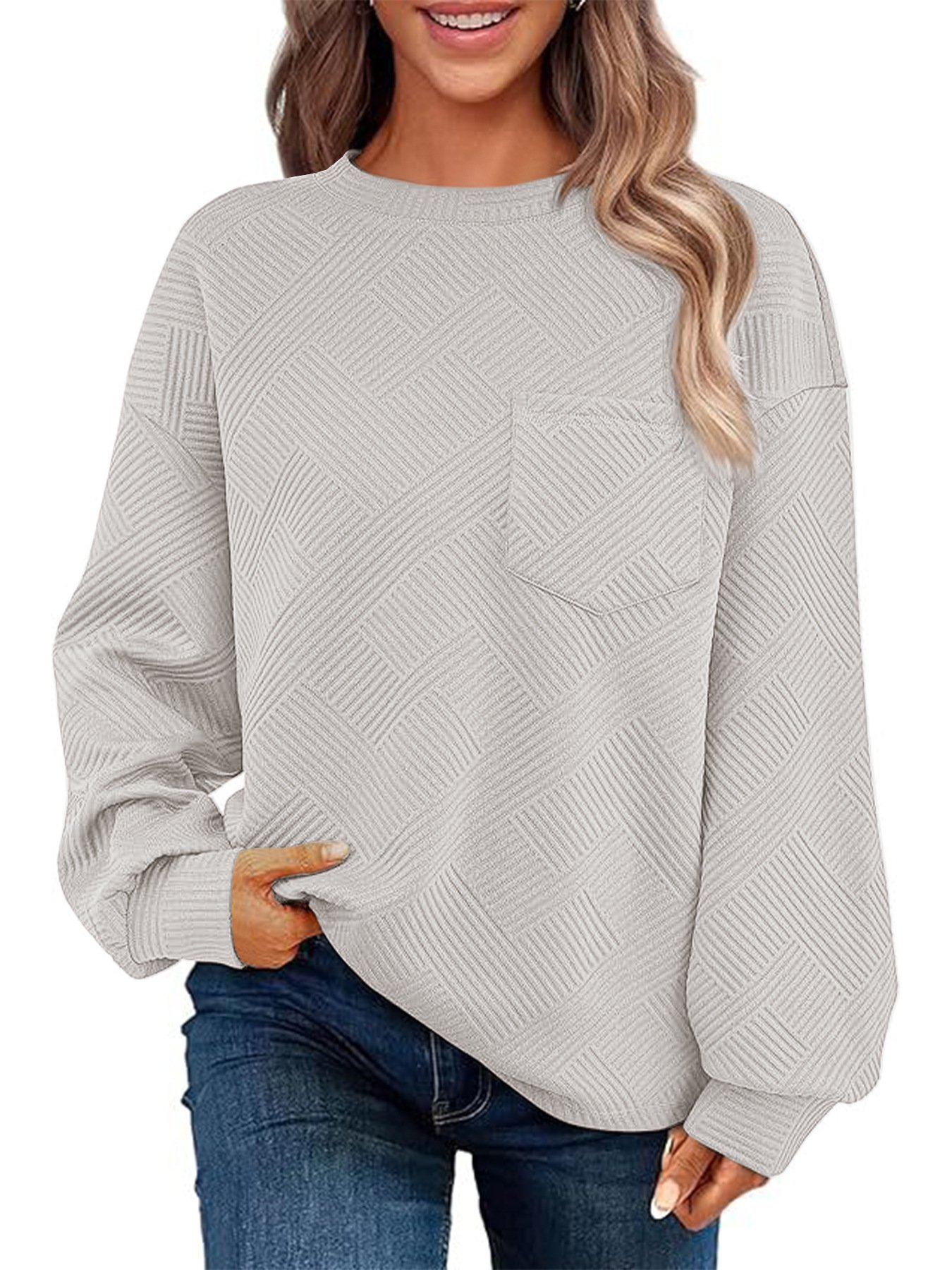 Damen Rundhals Unifarben Lässig Frühling/Herbst Langarm Sweatshirt