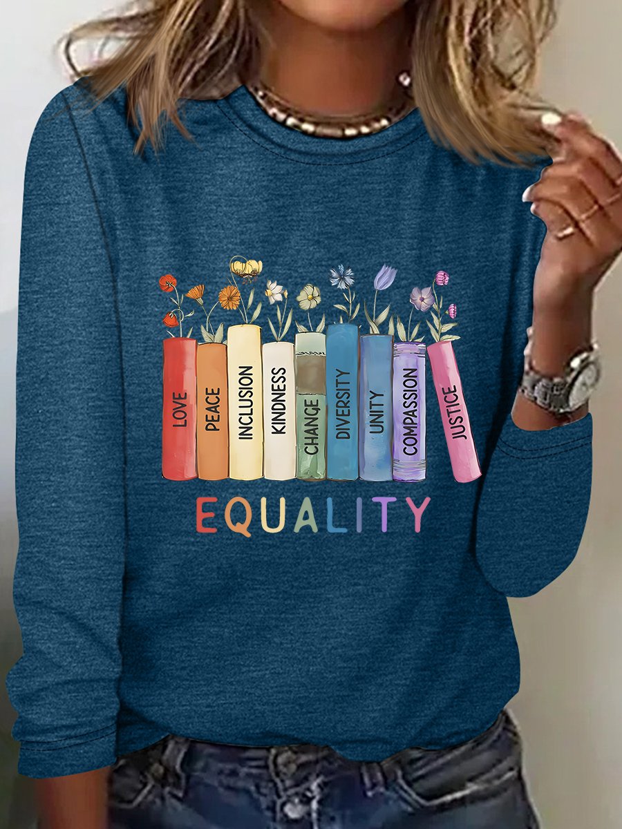 Damen Geblümt Langarm T-Shirts T-Shirt Rundhals Lässig Frühling/Herbst Oberteile
