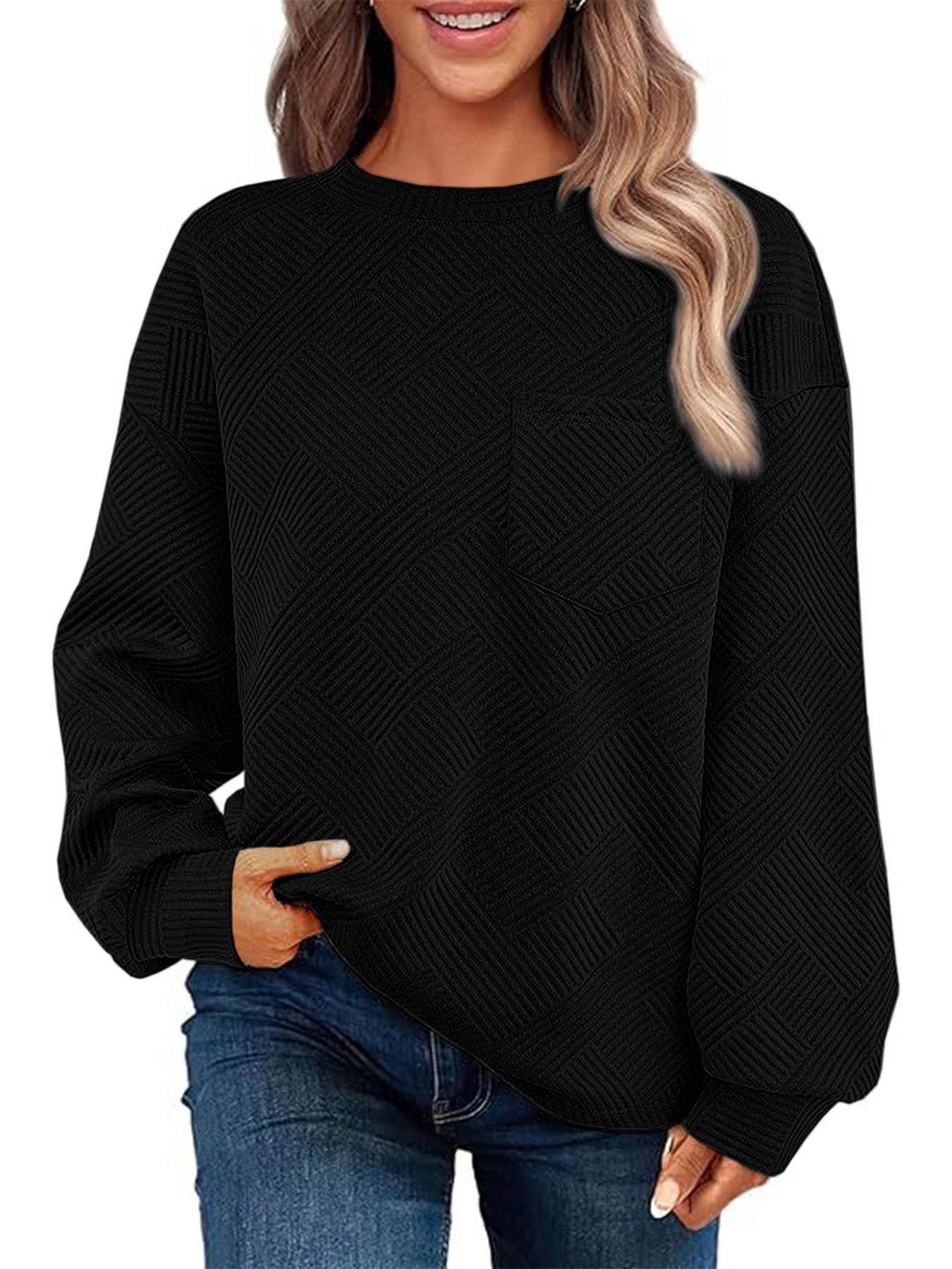 Damen Rundhals Unifarben Lässig Frühling/Herbst Langarm Sweatshirt