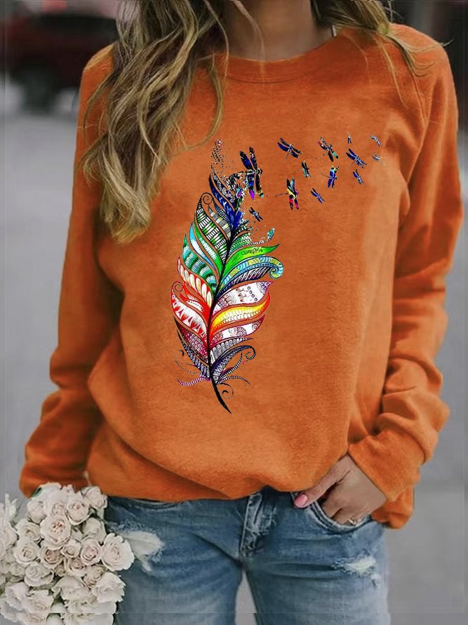 Damen Rundhals Libelle Lässig Frühling/Herbst Langarm Sweatshirt