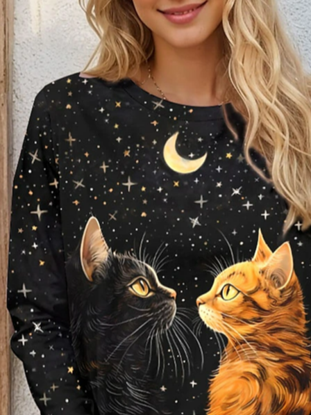 Damen Langarm T-Shirts T-Shirt Frühling/Herbst Katze Jersey Rundhals Täglich Ausgehen Lässig Oberteile