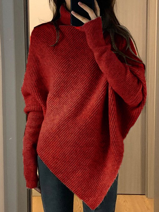 Damen Frühling/Herbst Unifarben Lässig Langarm V-Ausschnitt Garn/Wollgarn Pullover