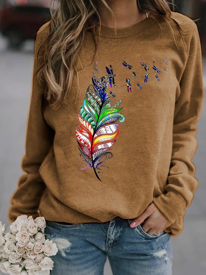 Damen Rundhals Libelle Lässig Frühling/Herbst Langarm Sweatshirt