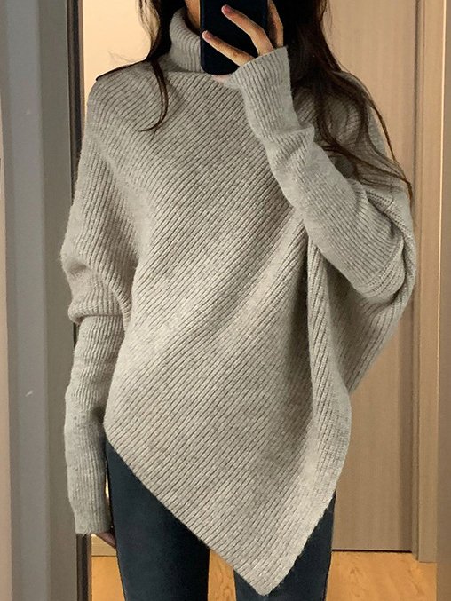 Damen Frühling/Herbst Unifarben Lässig Langarm V-Ausschnitt Garn/Wollgarn Pullover