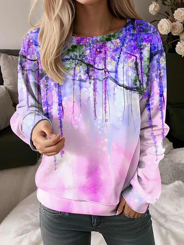 Damen Rundhals Geblümt Print Lässig Frühling/Herbst Langarm Sweatshirt