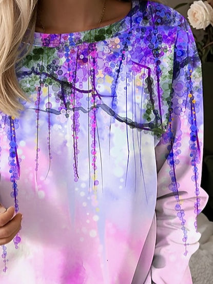 Damen Rundhals Geblümt Print Lässig Frühling/Herbst Langarm Sweatshirt