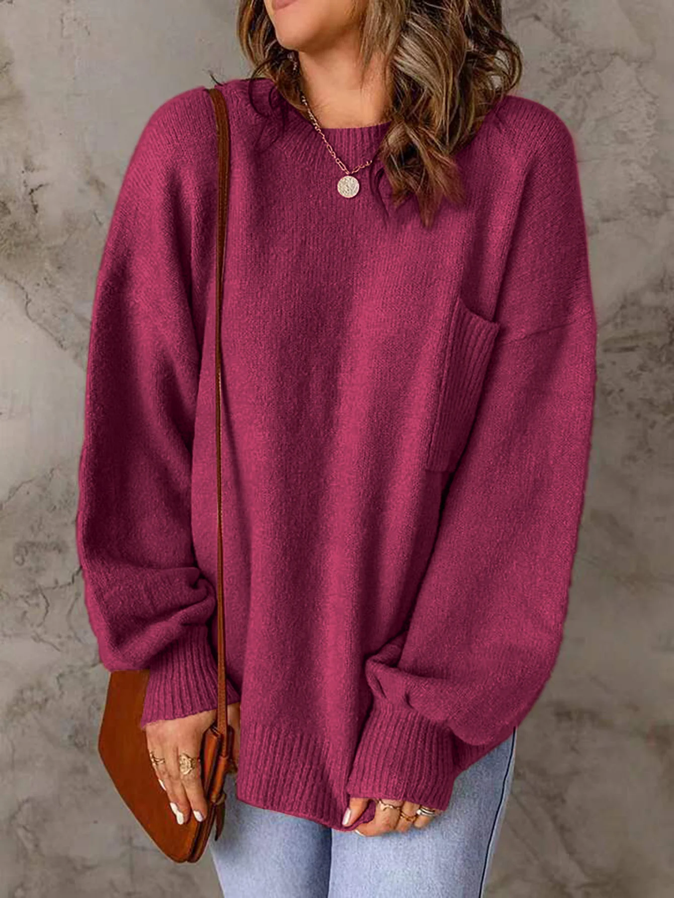 Damen Frühling/Herbst Unifarben Lässig Langarm Rundhals Garn/Wollgarn Pullover