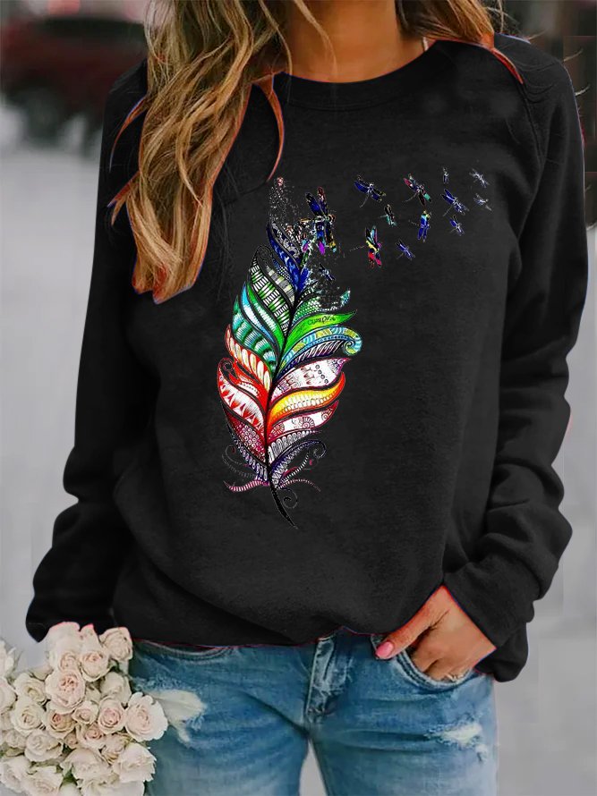 Damen Rundhals Libelle Lässig Frühling/Herbst Langarm Sweatshirt