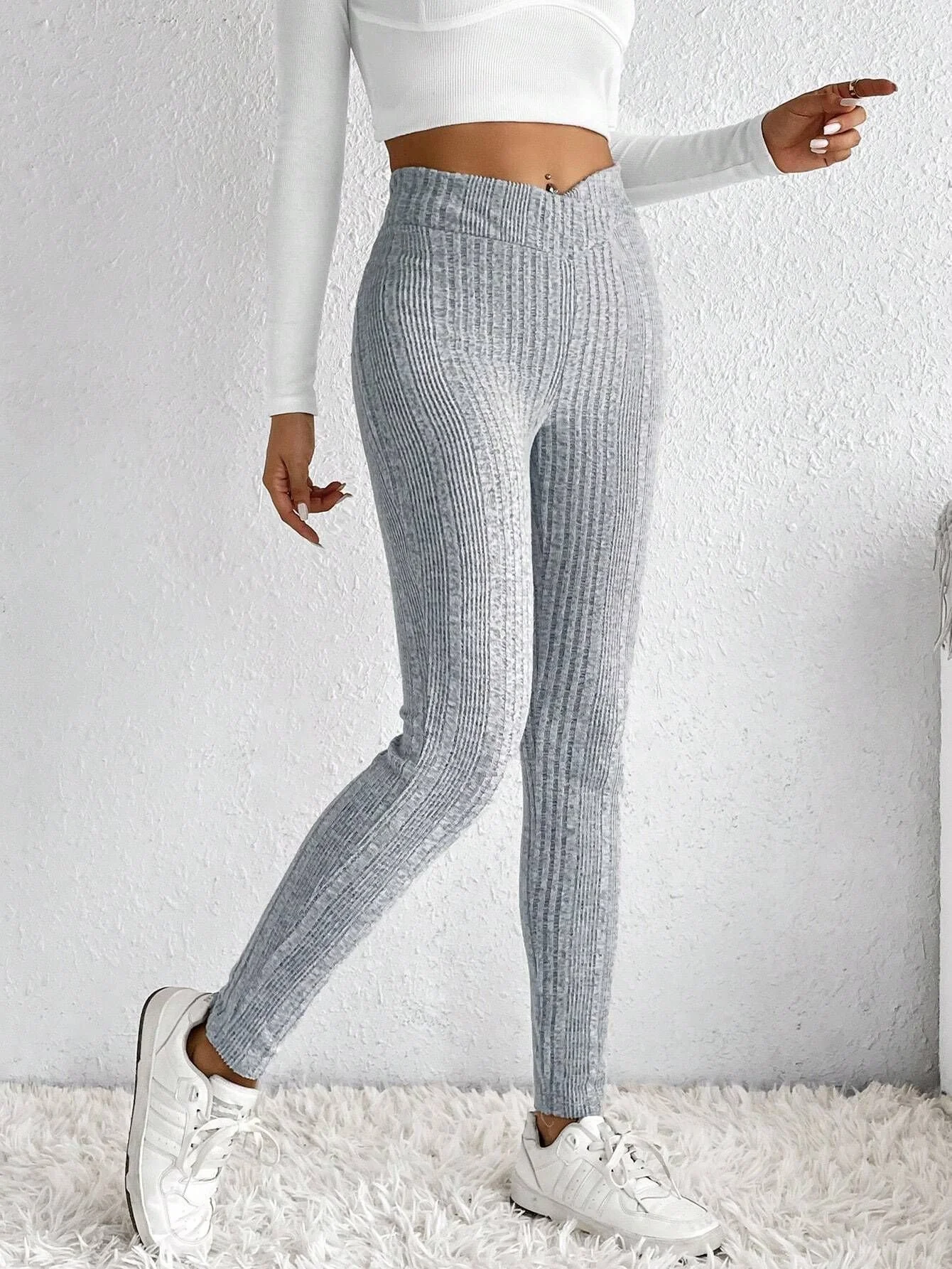 Damen Lässig Unifarben Gestrickt Alle Jahreszeiten Lang Leggings