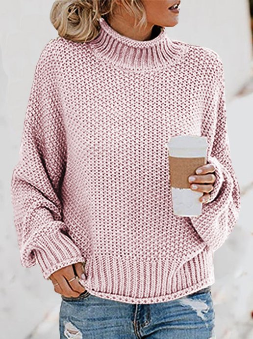 Damen Frühling/Herbst Unifarben Lässig Langarm Rollkragen Garn/Wollgarn Pullover