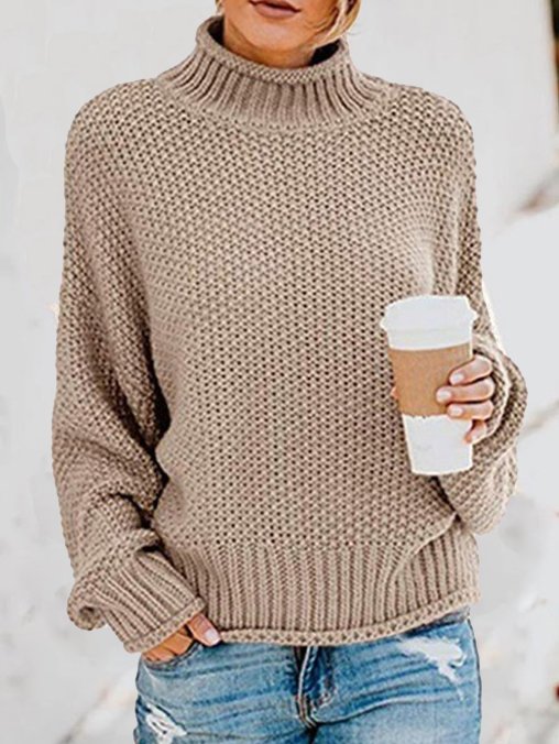 Damen Frühling/Herbst Unifarben Lässig Langarm Rollkragen Garn/Wollgarn Pullover