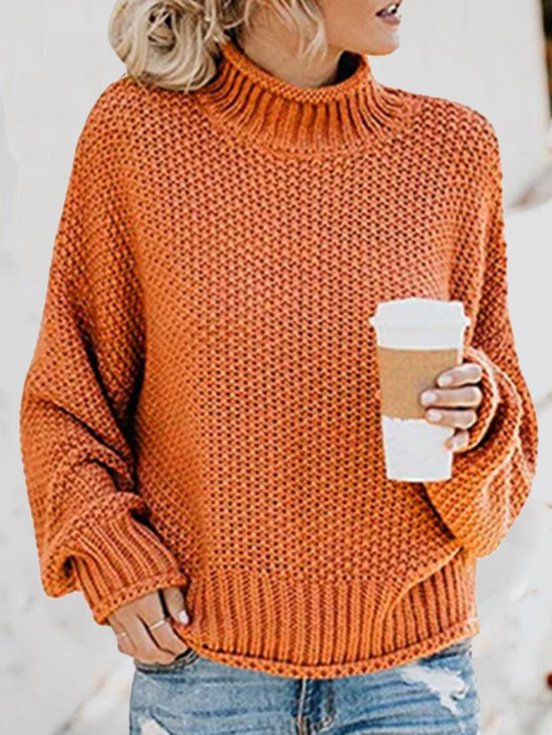 Damen Frühling/Herbst Unifarben Lässig Langarm Rollkragen Garn/Wollgarn Pullover