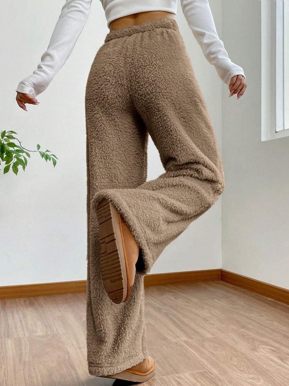 Damen Hose Täglich Ausgehen Lässig Fluff/Granular-Fleece-Stoff Unifarben Frühling/Herbst Hose