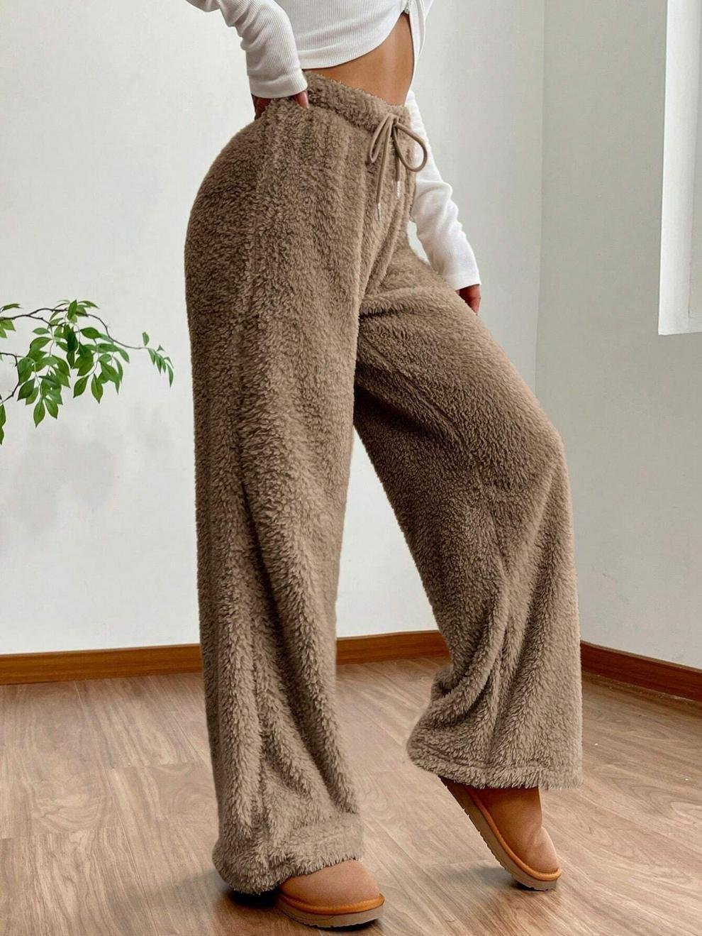 Damen Hose Täglich Ausgehen Lässig Fluff/Granular-Fleece-Stoff Unifarben Frühling/Herbst Hose