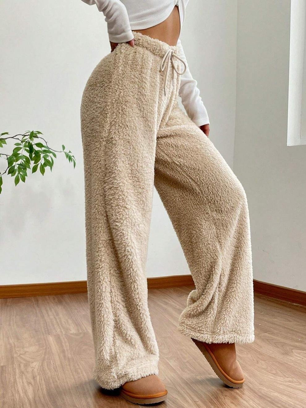 Damen Hose Täglich Ausgehen Lässig Fluff/Granular-Fleece-Stoff Unifarben Frühling/Herbst Hose