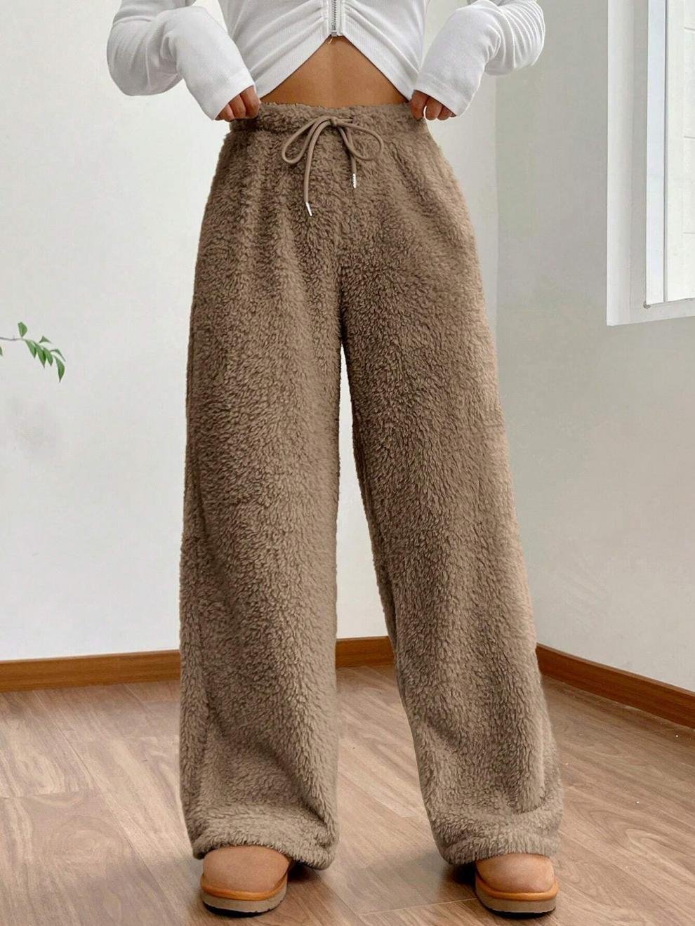 Damen Hose Täglich Ausgehen Lässig Fluff/Granular-Fleece-Stoff Unifarben Frühling/Herbst Hose