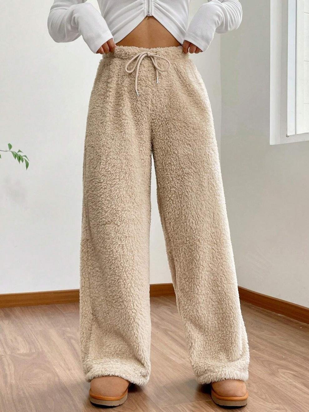 Damen Hose Täglich Ausgehen Lässig Fluff/Granular-Fleece-Stoff Unifarben Frühling/Herbst Hose