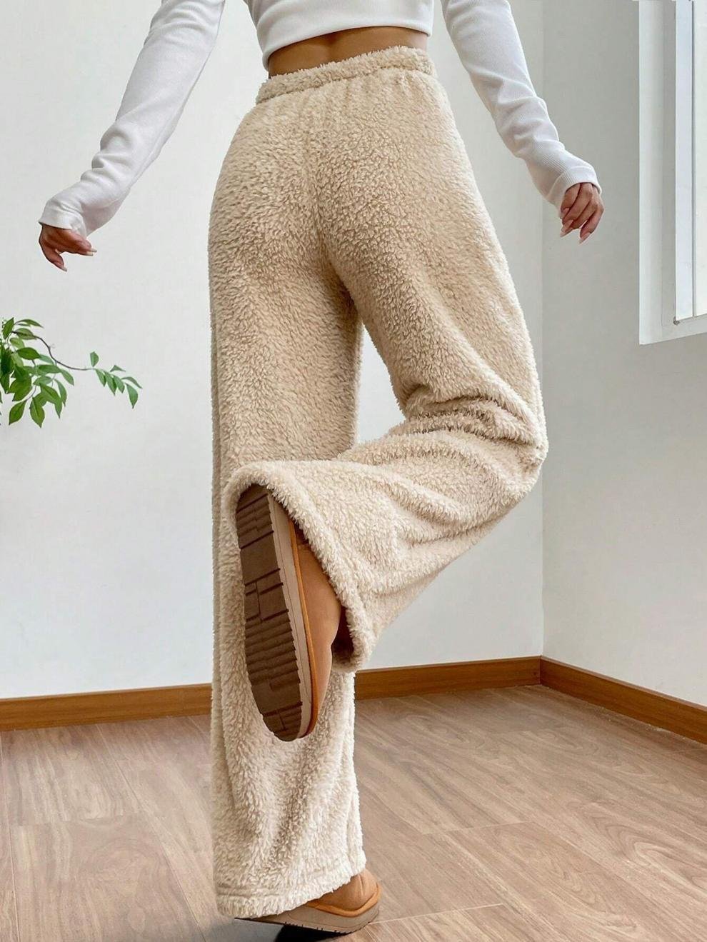 Damen Hose Täglich Ausgehen Lässig Fluff/Granular-Fleece-Stoff Unifarben Frühling/Herbst Hose