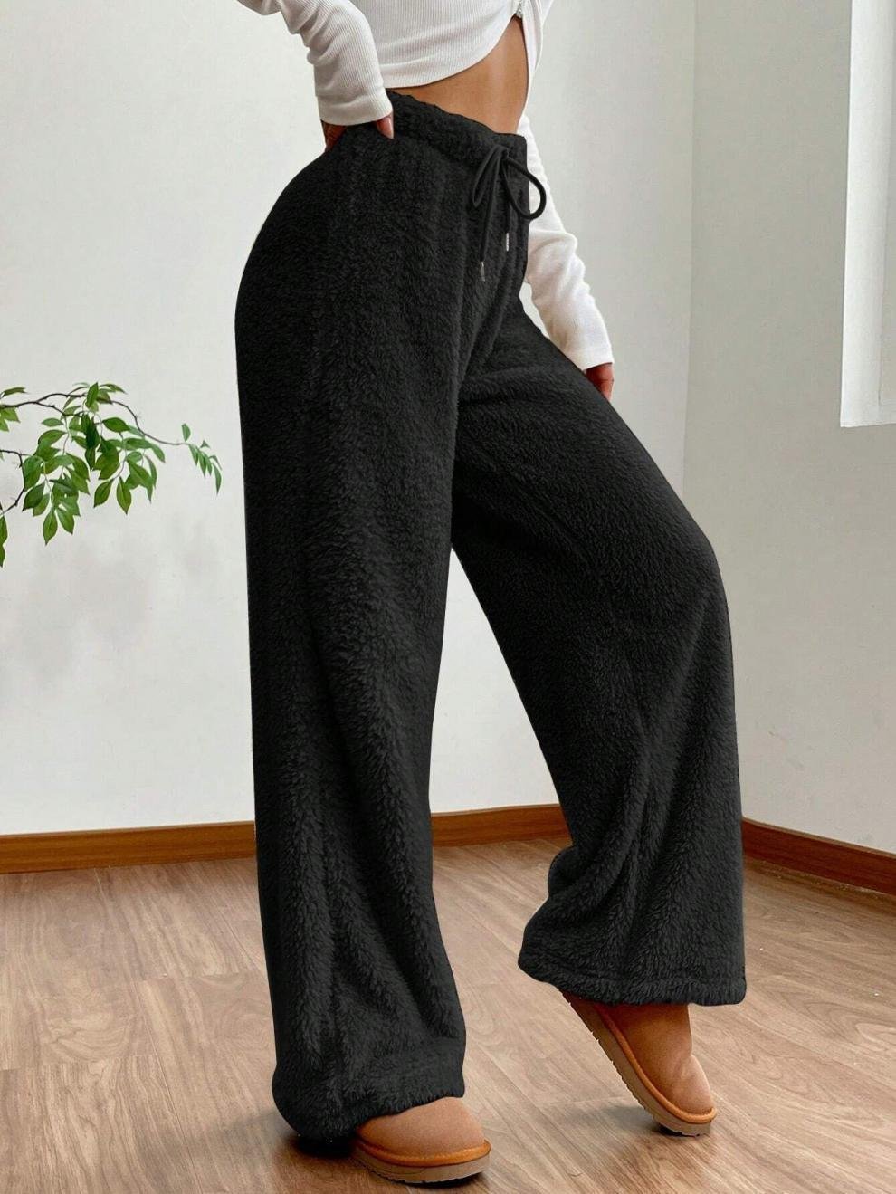 Damen Hose Täglich Ausgehen Lässig Fluff/Granular-Fleece-Stoff Unifarben Frühling/Herbst Hose