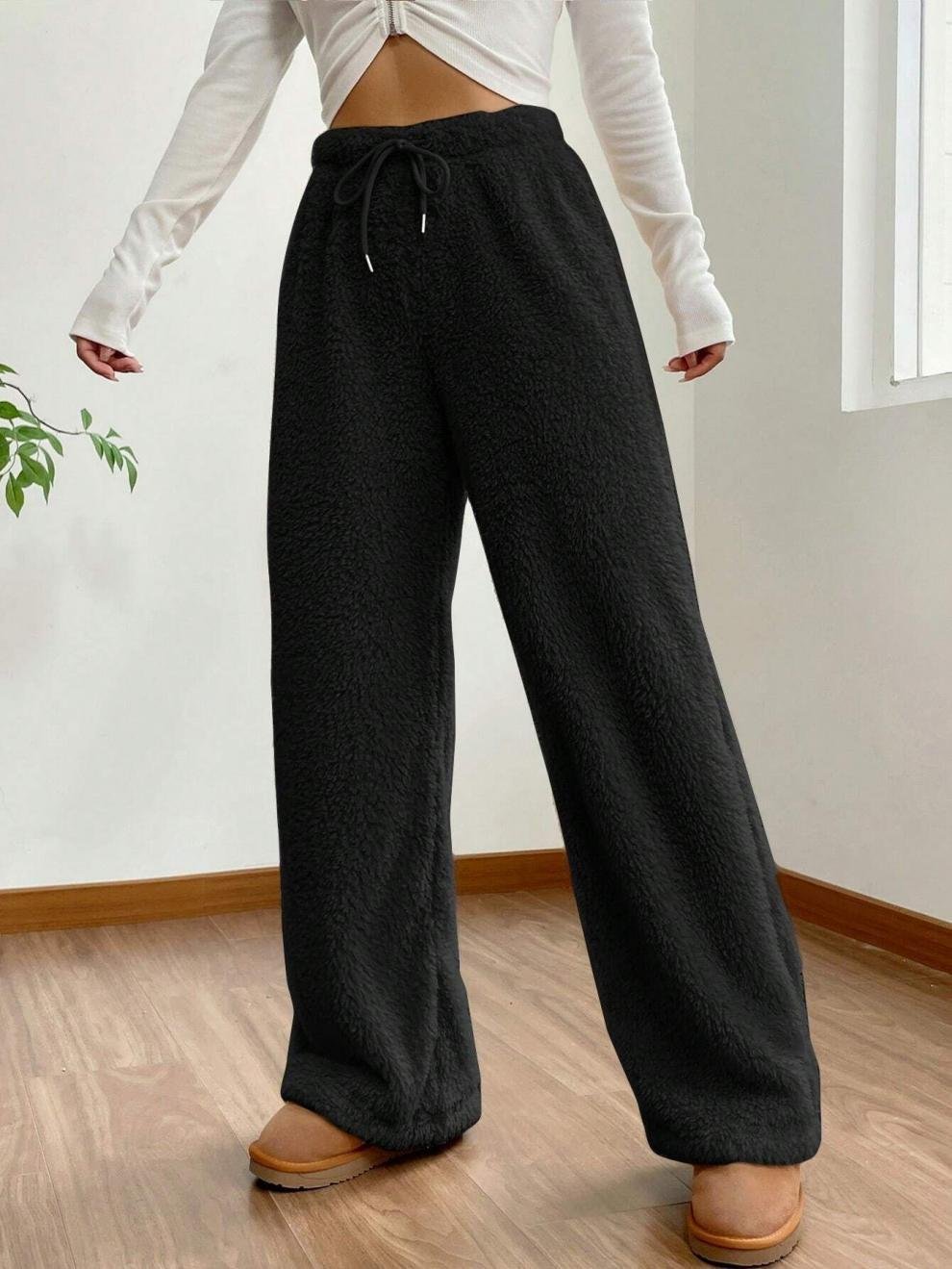 Damen Hose Täglich Ausgehen Lässig Fluff/Granular-Fleece-Stoff Unifarben Frühling/Herbst Hose