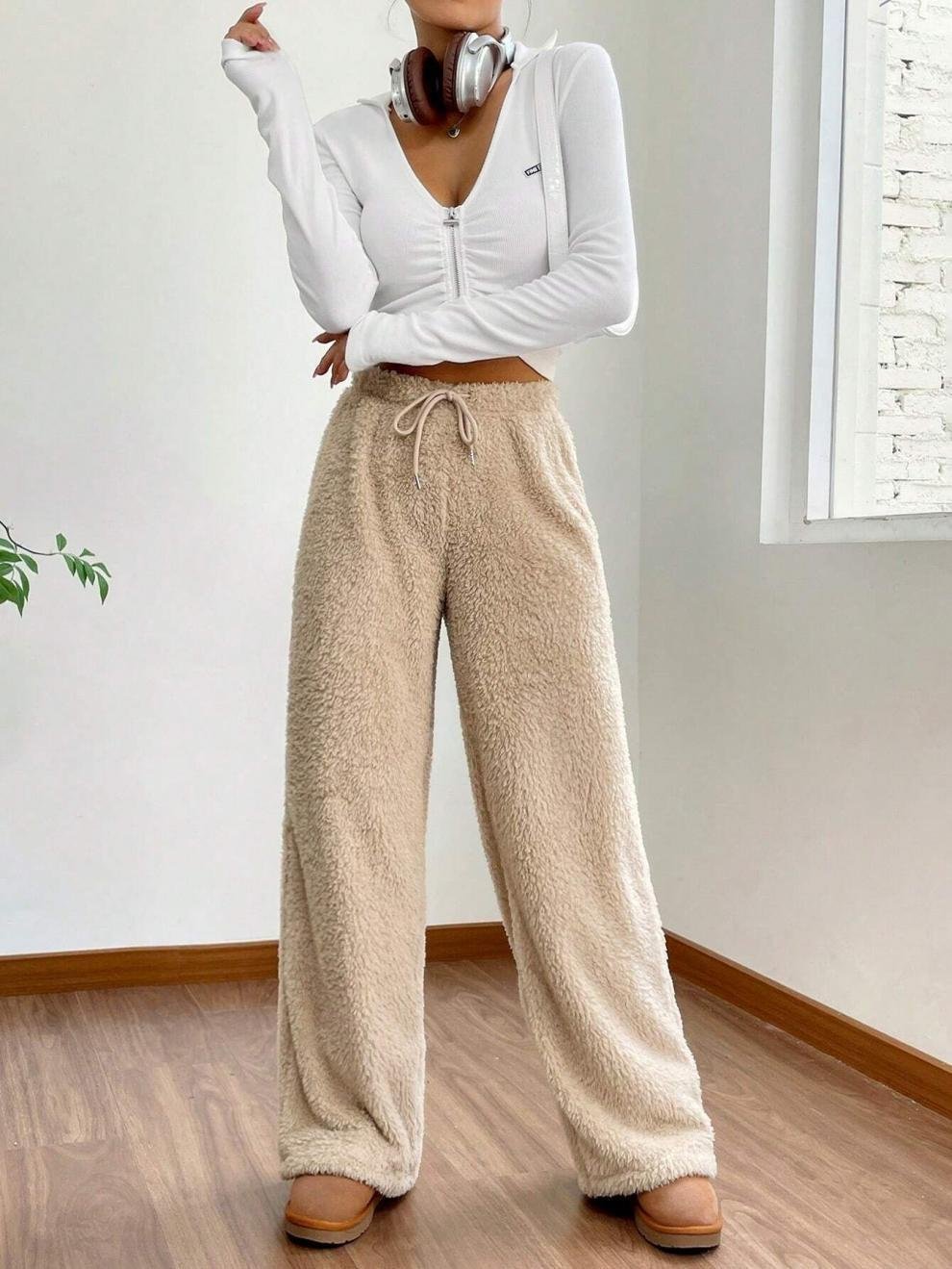 Damen Hose Täglich Ausgehen Lässig Fluff/Granular-Fleece-Stoff Unifarben Frühling/Herbst Hose